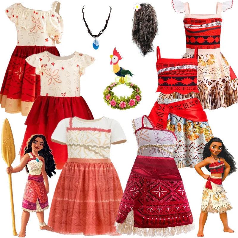 Ocean Adventure Cartoon Role Play Costume Moana Two Pieces Dress up for Girls Polynesian Style Vaiana Princess Costume Halloween