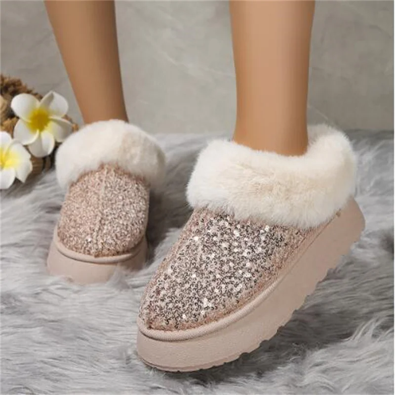 

2024 Warm Sexy Thick-soled Autumn/winter Plush Plus Velvet Sequined Snow Boots Comfortable Fashionable Large Size Slip-on Women