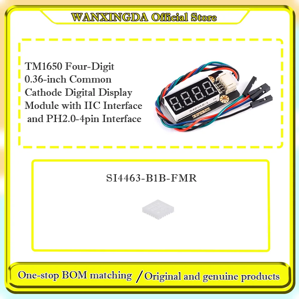 SI4463-B1B-FMR TM1650 Four-Digit 0.36-inch Common Cathode Digital Display Module with IIC Interface and PH2.0-4pin Interface