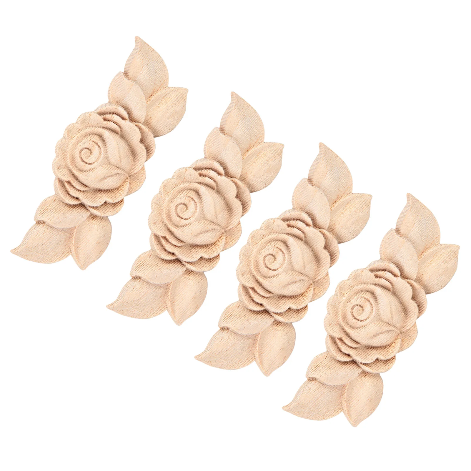 D2 4Pcs Flower Wood Carved Corner Onlay Applique Door Cabinet Vintage Style Furniture Decor Home European Style Rose Applique