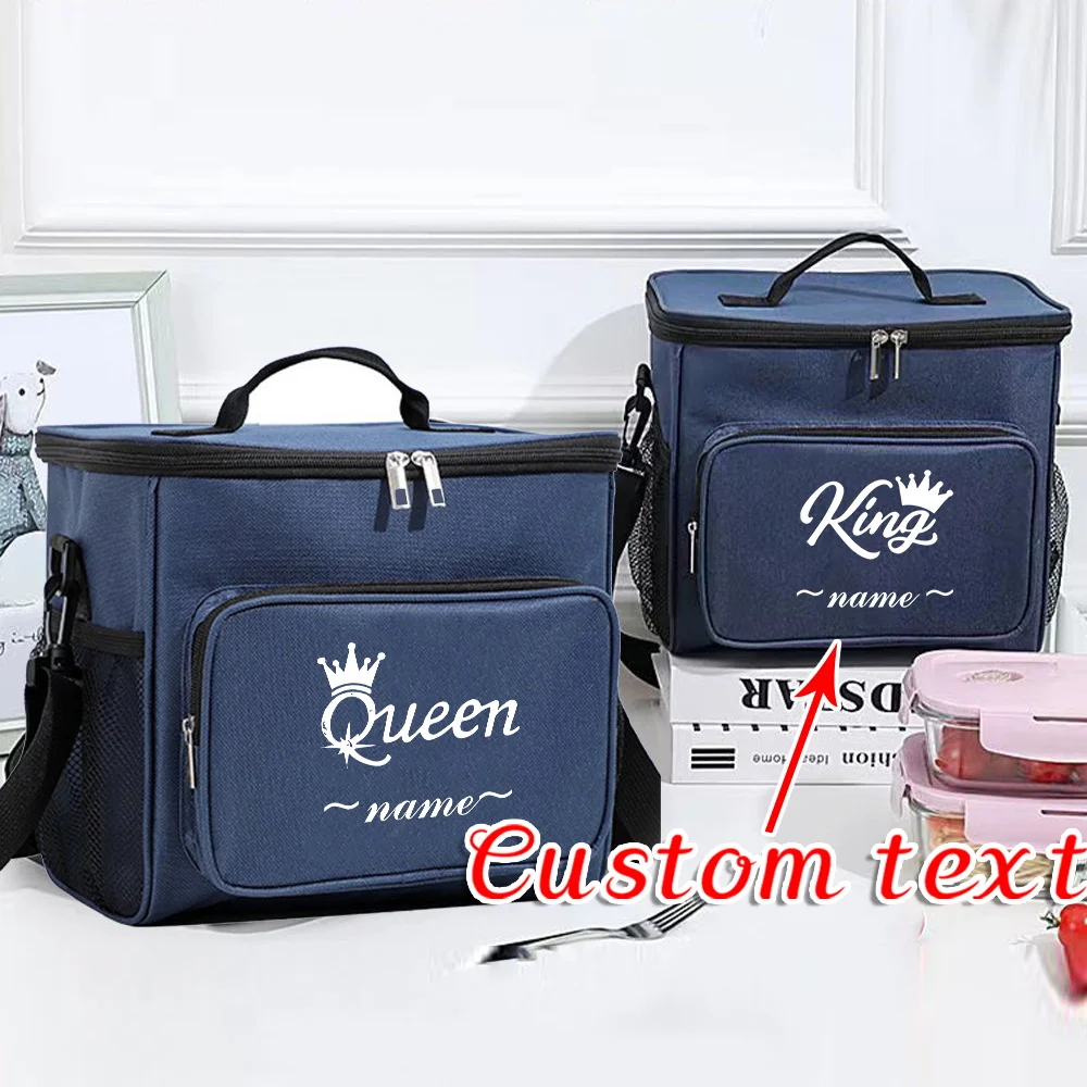 Customized Name Blue Lunch Bag Lunch Box Insulated Handbag, Waterproof Camping Storage Box Refrigerated Food Storage Box
