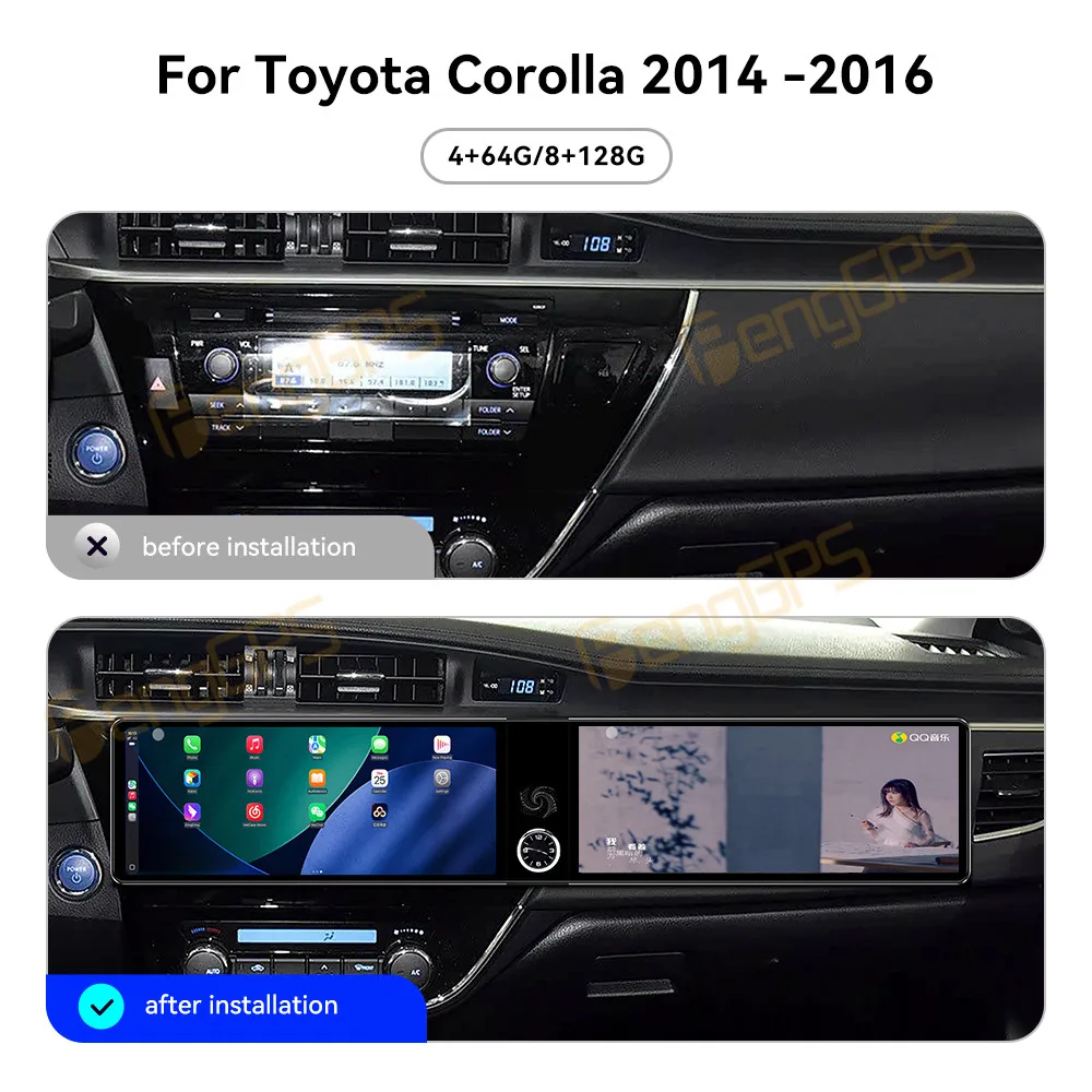 Android 13 Dual 12.3 Inch Car Radio For Toyota Corolla 2014-2016 Car GPS Navigation Multimedia Player Auto Video Stereo DSP