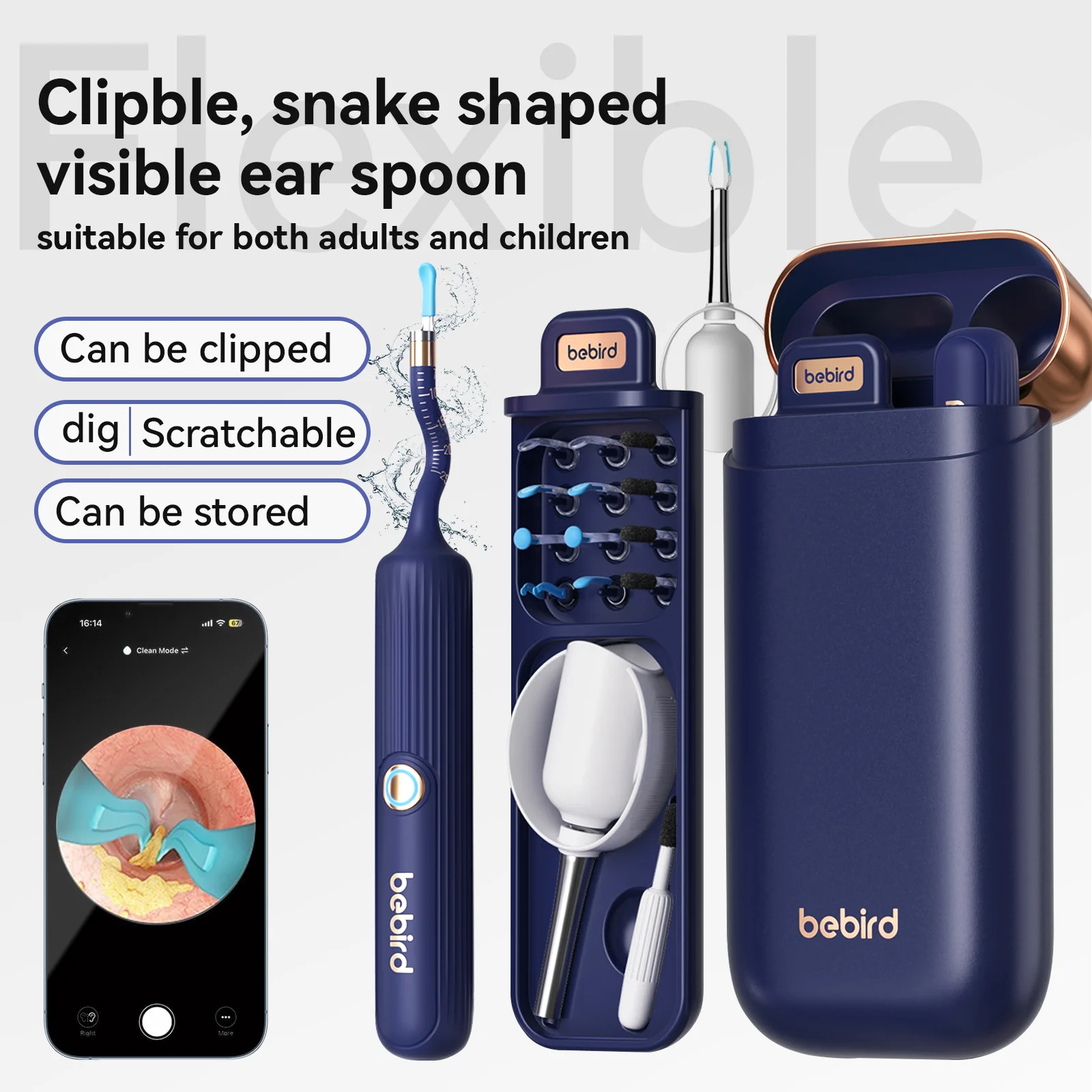 Earsight Plus E33R Ear Wax Removal Tool Camera Ear Cleaner with Flexible Ear Camera Otoscope Visual Ear Tweezers Cleaning Kit