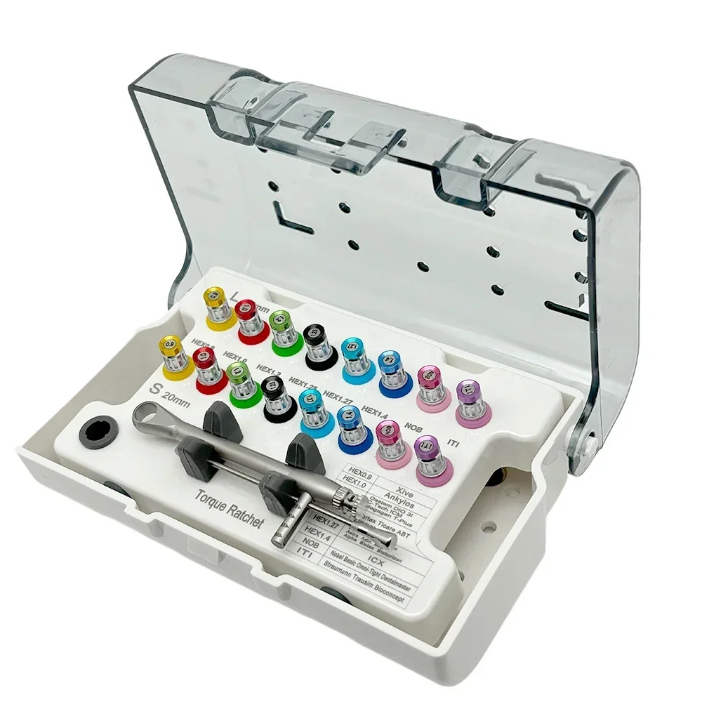 

Dental Implant Tool Kit Screwdriver Universal Hand Driver with Autoclavable Box Dental Torque Wrench Prosthetic Kit