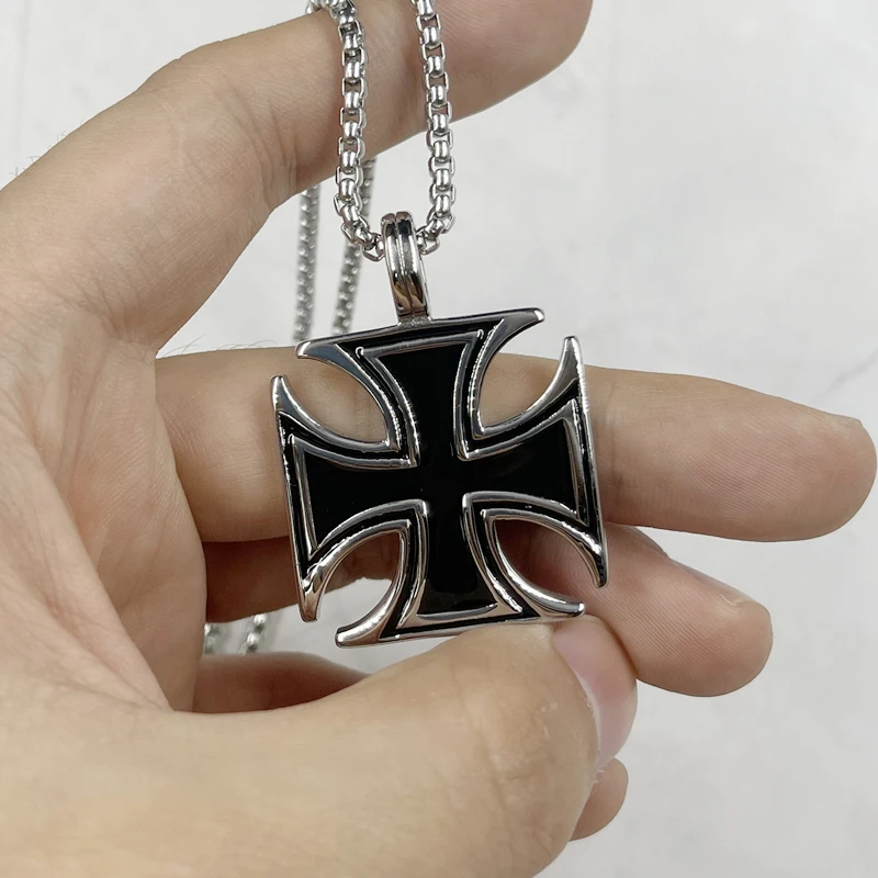 خمر فرسان تمبلار الصليب قلادة قلادة للرجال بوي المالطية الحديد الصليب موضة 316L الفولاذ المقاوم للصدأ الذكور المجوهرات #4