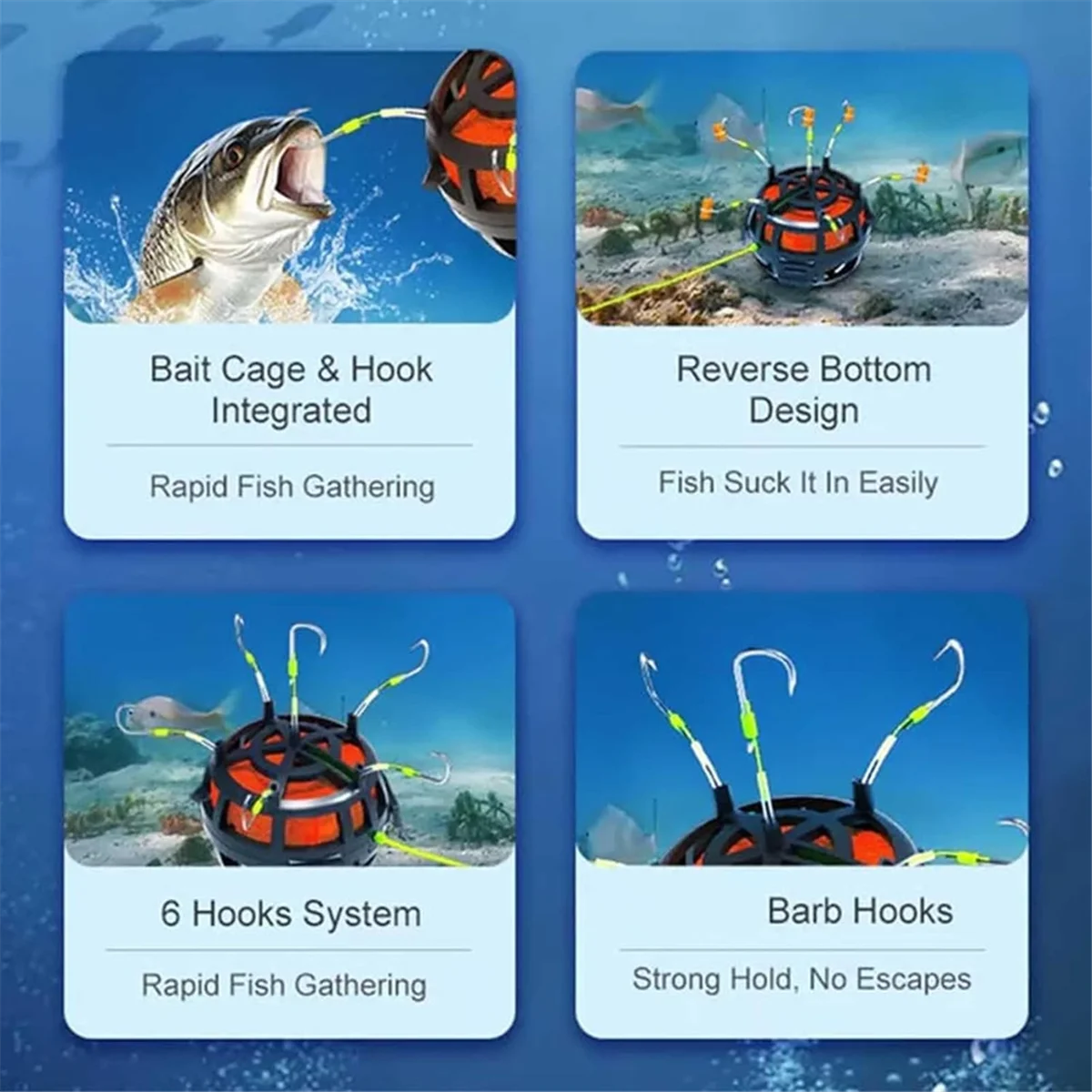 ABFI Reverse Bottom Bait Cage Angelhaken 360° °   Rotierendes Karpfen-Feeder-Rig mit 6 Haken für Karpfen-Wels
