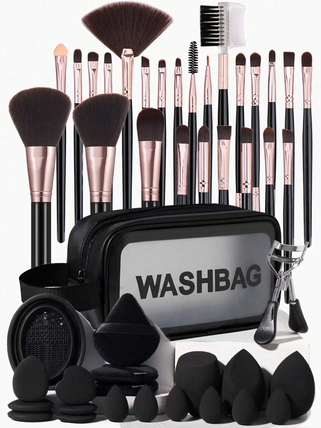

46pcs Professional Makeup Tool Set For Beginners, Including 25 Makeup Brushes (Foundation Brush, Powder Brush, Blush Brush, Highlight Brush, Eyeshadow Brush Set, Eyelash Brush, Eyeliner Brush, Contour Brush, Detail Brush) + 3 Makeup Sponge For Liquid Make