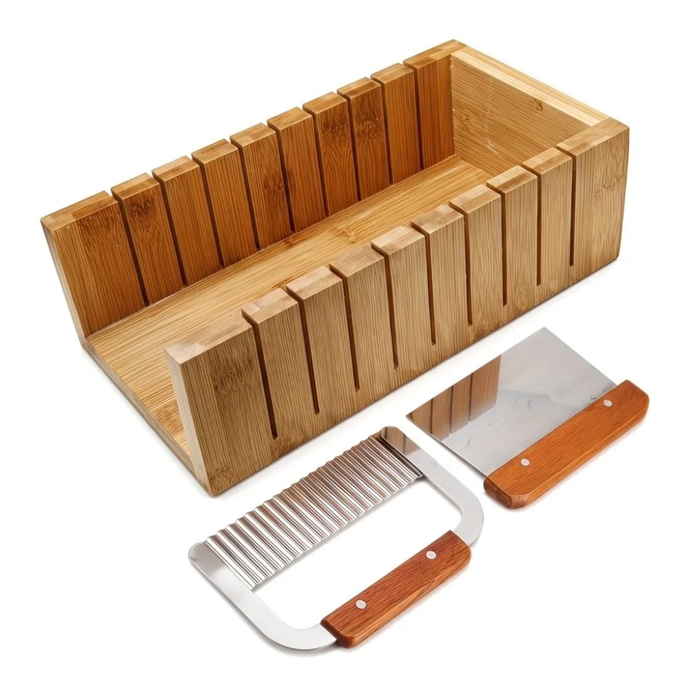 

3 PCS Wood Stainless Steel Soap Cutting Tool Set Straight Wavy Multi-Purpose Soap Cutter Set Wooden Color Silver Cutter Set