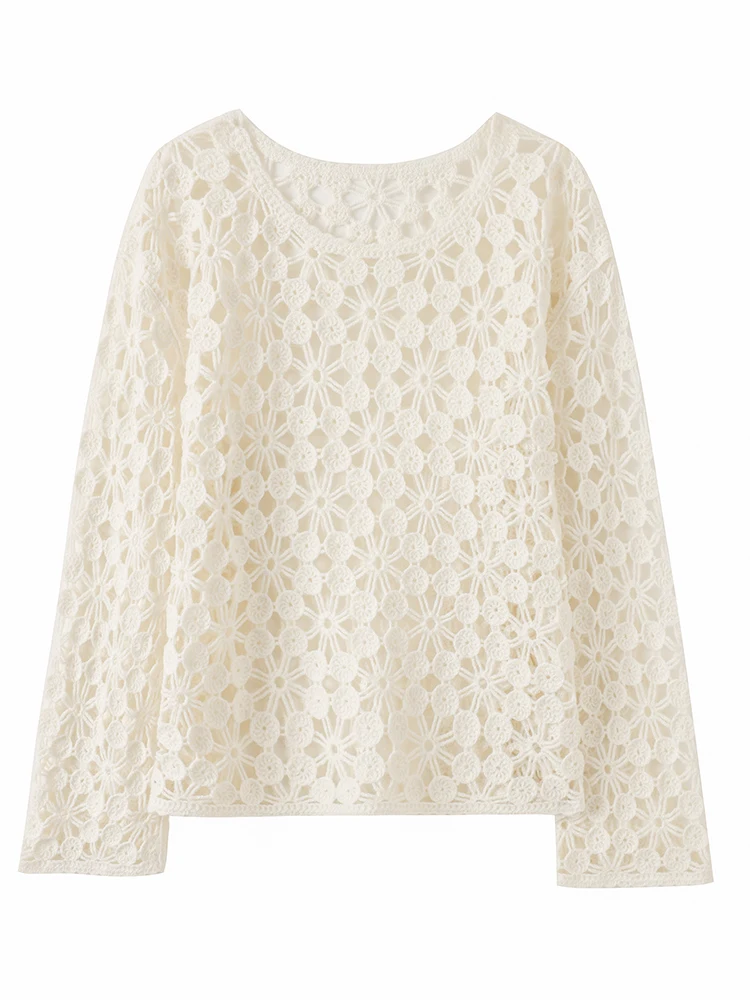 

New Women Wool Pullover Casual Loose Style O-Neck Lace Hollow Sweater Cashmere Sweater Autumn Winter 100% Merino Wool Knit Tops