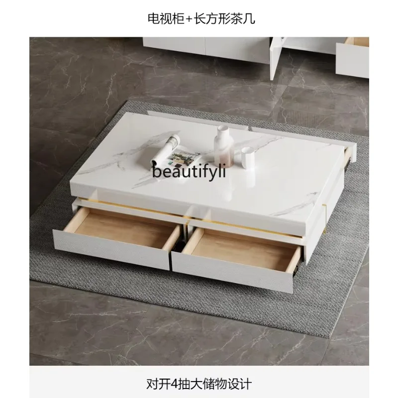 Coffee table living room 2025 new simple modern high-end bright rock slab surface, customized