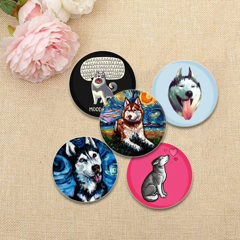 32/44/58mm Funny Husky Enamel Pins Cute Dogs Brooches Handmade Tinplate Cartoon Badge Backpack Hat Jewelry Accessories Gifts