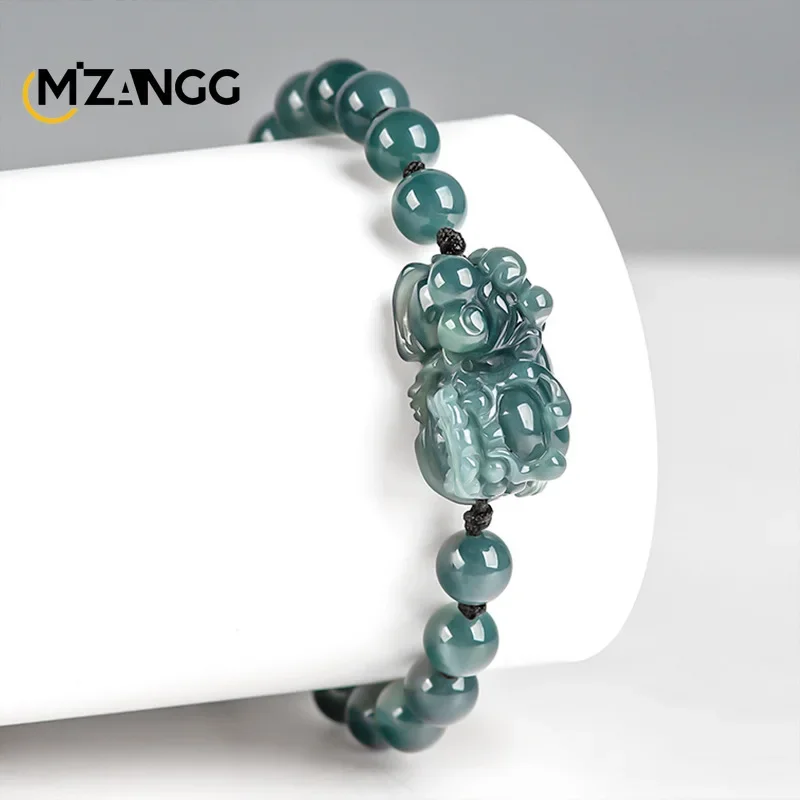 High-grade Natural Myanmar Jadeite Blue Water PiXiu Bracelet Hand-woven Hand Rope Lucky Charms Luxury Jewelry for Men and Women