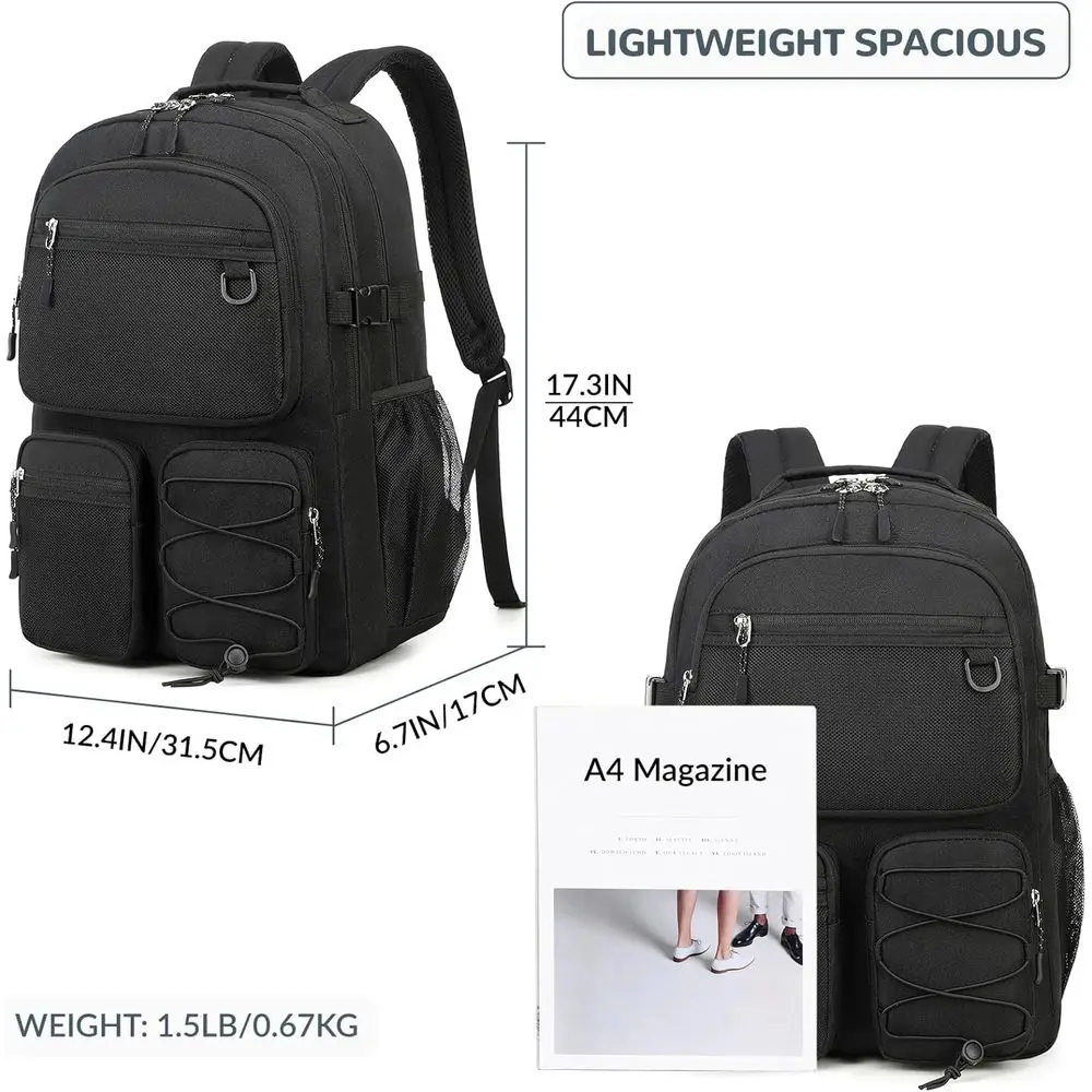 Водостойкий рюкзак для ноутбука 15,6 с несколькими карманами для школы, путешествий и приключений на свежем воздухе (черный)