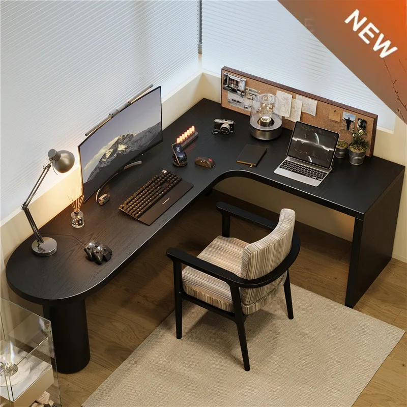 

Full solid wood corner desk, bedroom window computer desk, black double corner desk, home reading study table