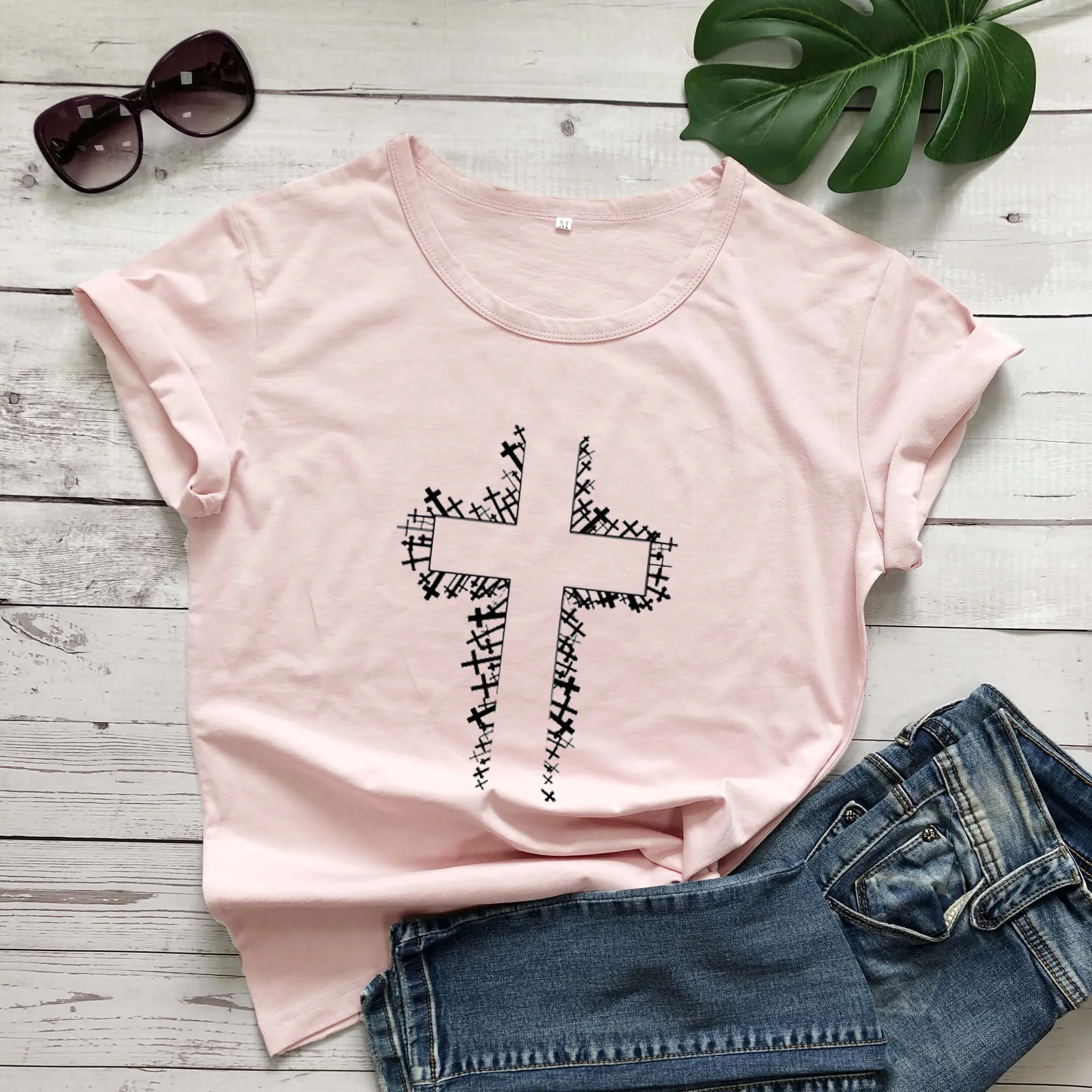 Jesus Cross Women T Shirt Religious Clothes Causal Christian T-shirts Fashion Tops Easter Bible Verse Motivational T-shirt