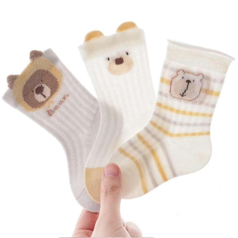 3 Pairs Baby Socks Summer Thin Baby Newborn Socks Cartoon Infant Mesh Children'S Socks For Boys And Girls