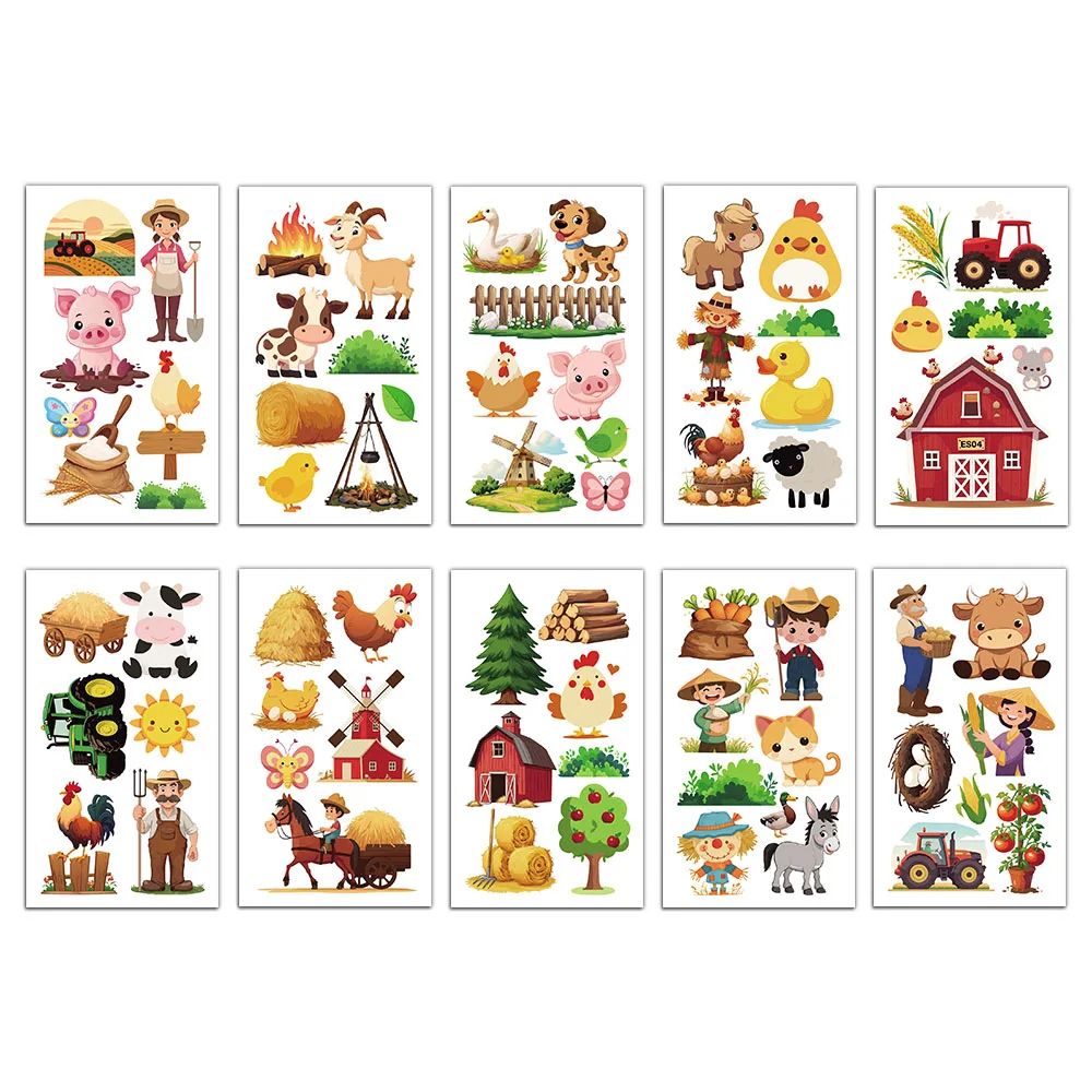 10 Stuks Boerderij Dier Tattoo Stickers Prachtige Kinderen Speelgoed Cartoon Veilig Water Stickers Arm Hoofd Hoofd Waterdicht Stickers