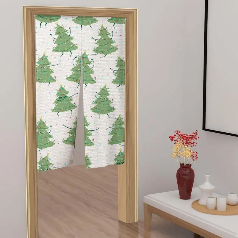 VIKAMA Cartoon Dancing Christmas Tree Noren Curtain Doorway Partition Xmas Room Divider Cute Decor Home Kitchen Living Room