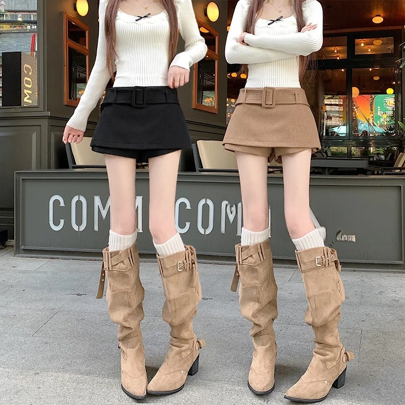 American Retro Hot Girl  Skirt High Waist Anti Exposure A-Line Half Body Skirt Wrap Skirt Asymmetrical Pants Skirt