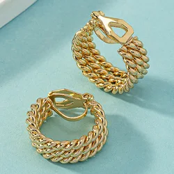 Wholesale Gold Plated Retro Roudnd Clip on Earrings for Women Elegant High-end Female Half Circle Hoop Ear Cuff Earrings