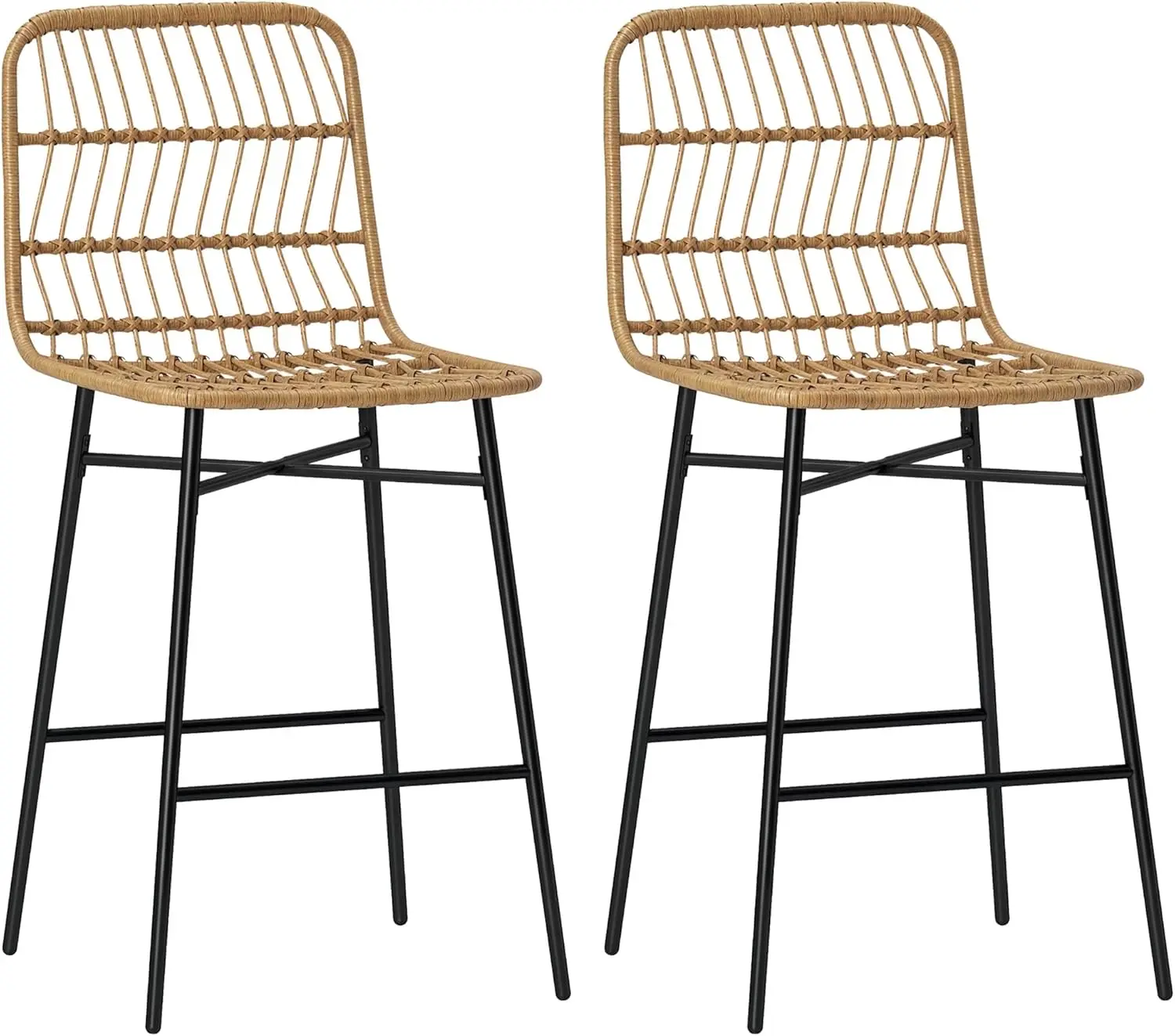 

Rattan Counter Height Bar Stools Set of 2, 26" Wicker Barstools with Back, Modern Bar Chairs for Kitchen Island, Kitchen