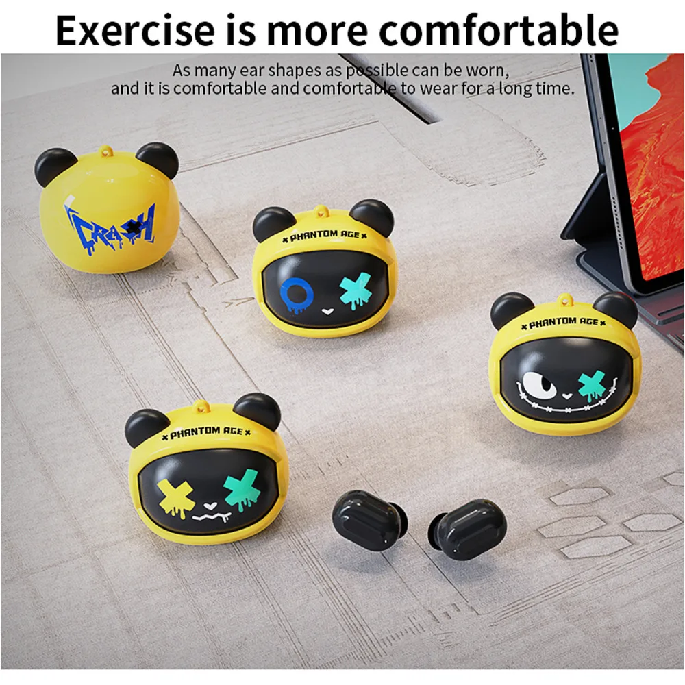 

Cute In-Ear Wireless Bluetooth5.3 Lightweight Earbuds Yellow Bear Shiba Inu Creative Change Face Design Earphones For Boy Gifts