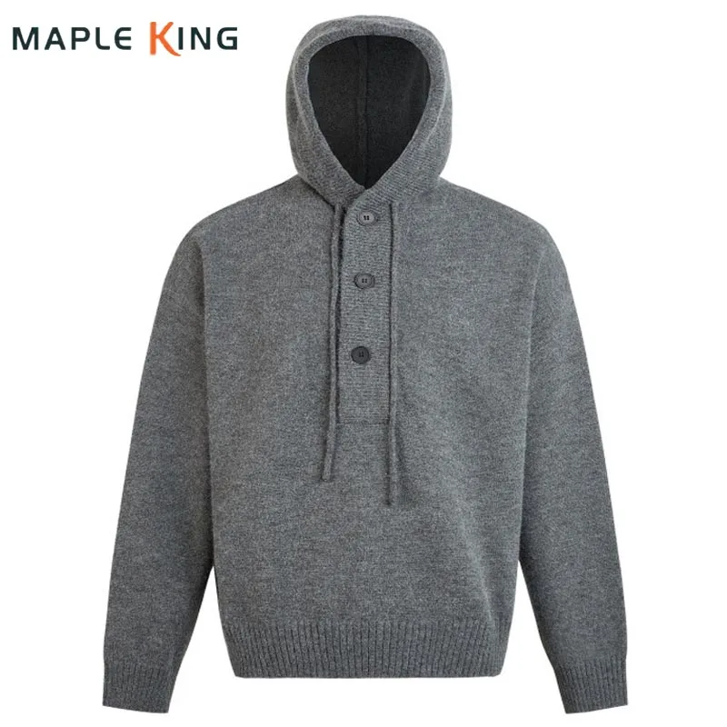 

Man Clothes Hooded Button Designer Sweater Pull Hiver Homme Luxe Vintage Solid Color Loose Lazy Knitwear Hoodie Sweaters Hombre