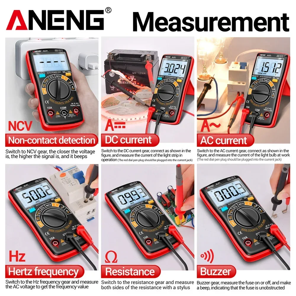 ANENG AL01 L multimetry cyfrowe indukcyjności True RMS NCV ręczny Tester 6000 zliczania prądu AC/DC rezystancja Ohm narzędzie