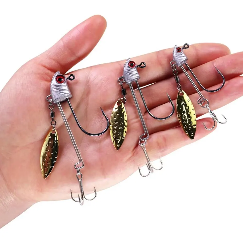

1pcs Jig Head Hook with Spinner Spoon 7g 10g 17g 3D Eye Lead Heads Barbed Hook For Soft Lures Worms Carbon Steel Fishhook