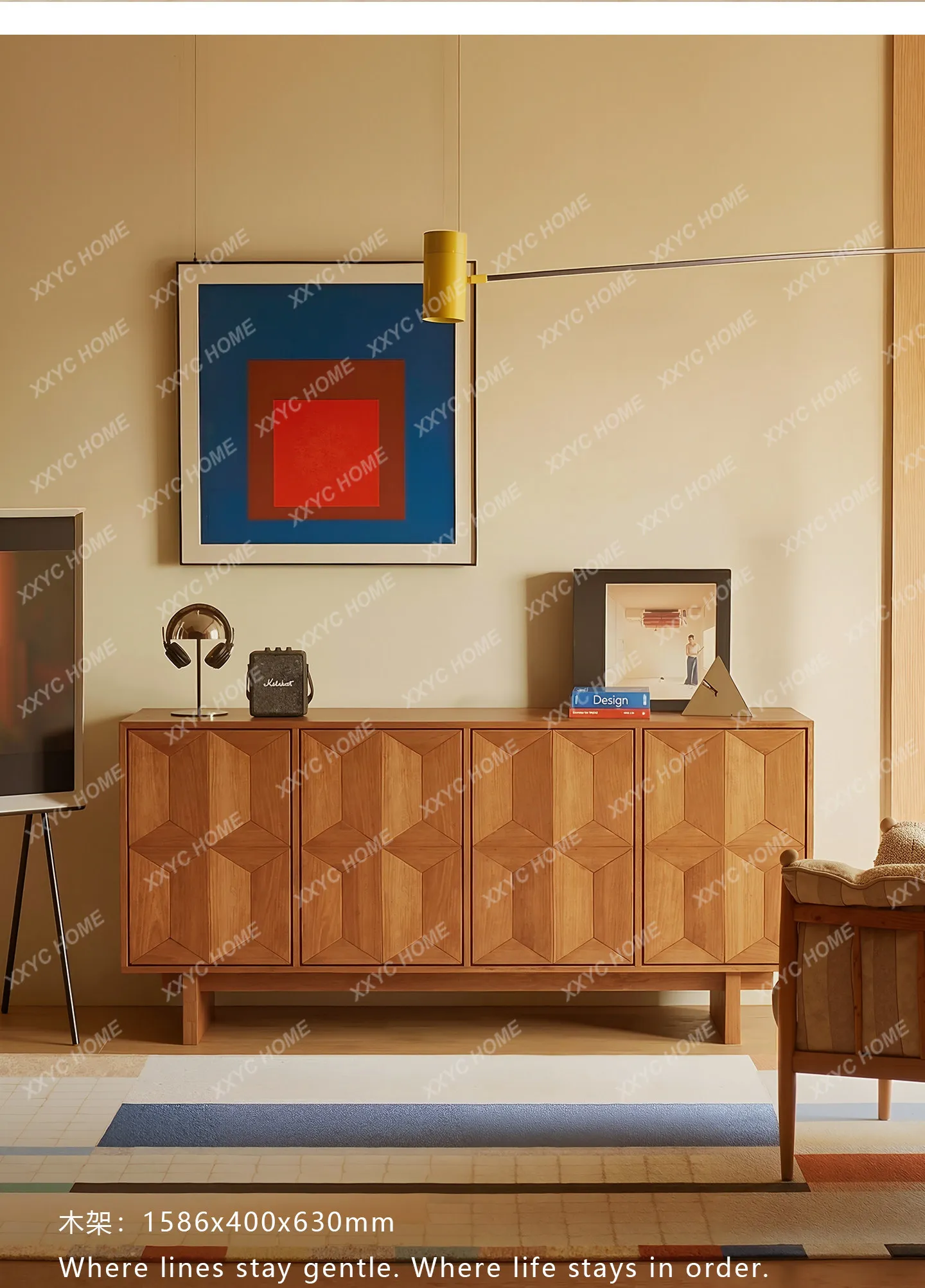 Mid Century Modern Sideboard Buffet Cabinet Solid Wood Base Vintage Storage Credenza with Drawers Large Capacity