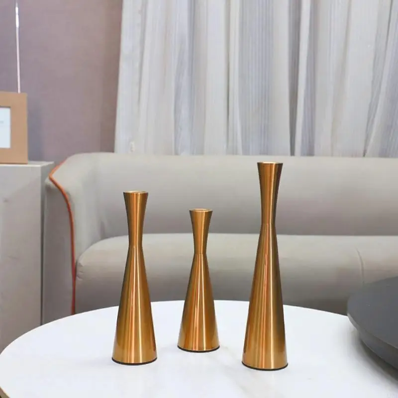 3 قطع من حاملات الشموع المعدنية المستدقة بتصميم الخصر النحيف لأرفف الكتب والديكورات A2BB #4