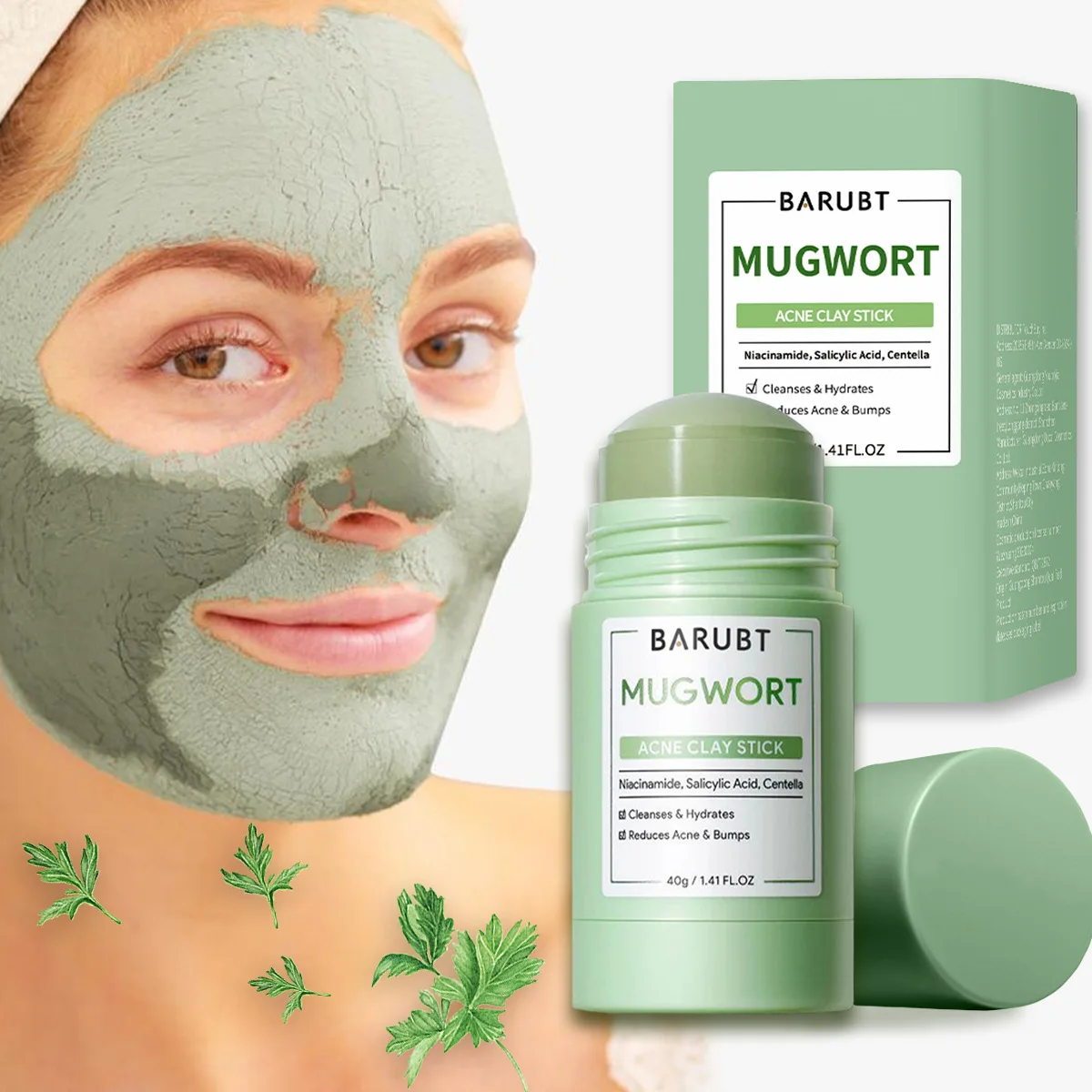 Mugwort Acne Clay Stick, Niacinamide Salicylic Acid Face Mask Stick, Deep Pore Cleansing Reduces Acne Hydrating Skincare