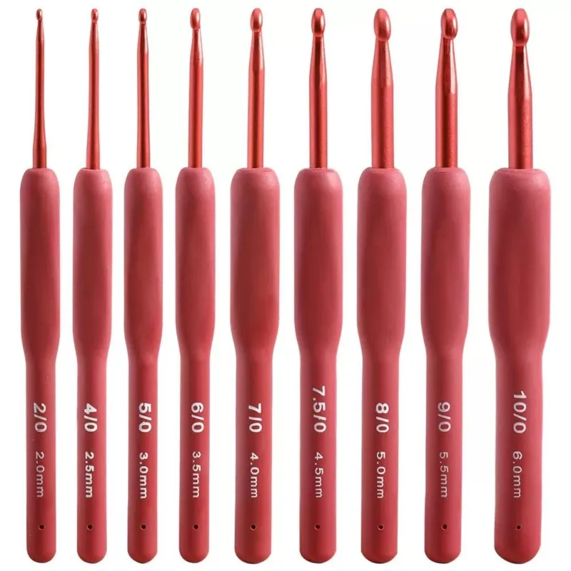 

1 Set 9pcs Silicone Crochet Hooks Set Needle 2-10mm Handle Frosted Aluminum Handmade DIY Hook Head Crochet Sweater Weaving