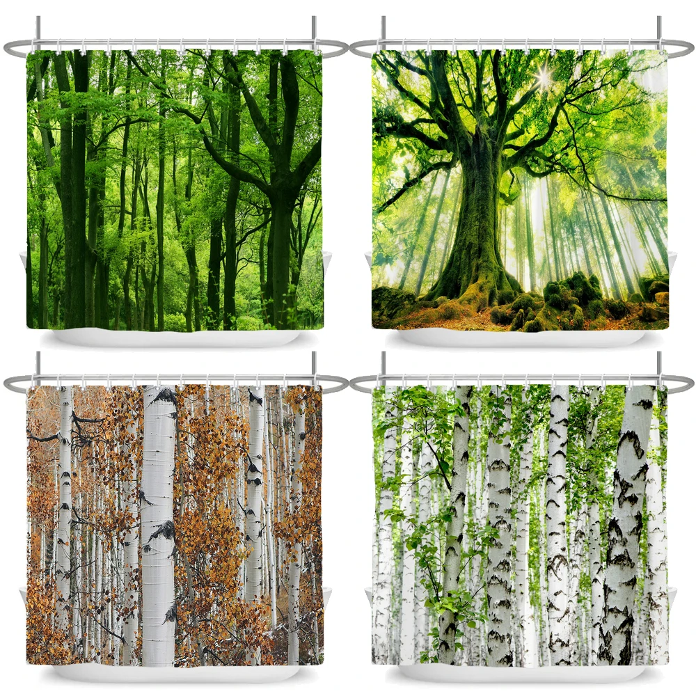 

Natural Landscape Forest Shower Curtain Tropical Trees Bathroom Waterproof Curtain 3D Print Scenery Partition Curtain With Hooks