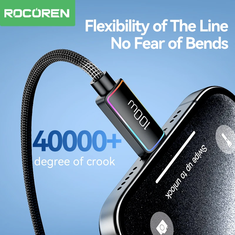 Rocoren 100W USB C to Type C Fast Charging Charger Cable 5A Type-C Cord PD 3.1 Quick Charging For Samsung MacBook iPad iPhone