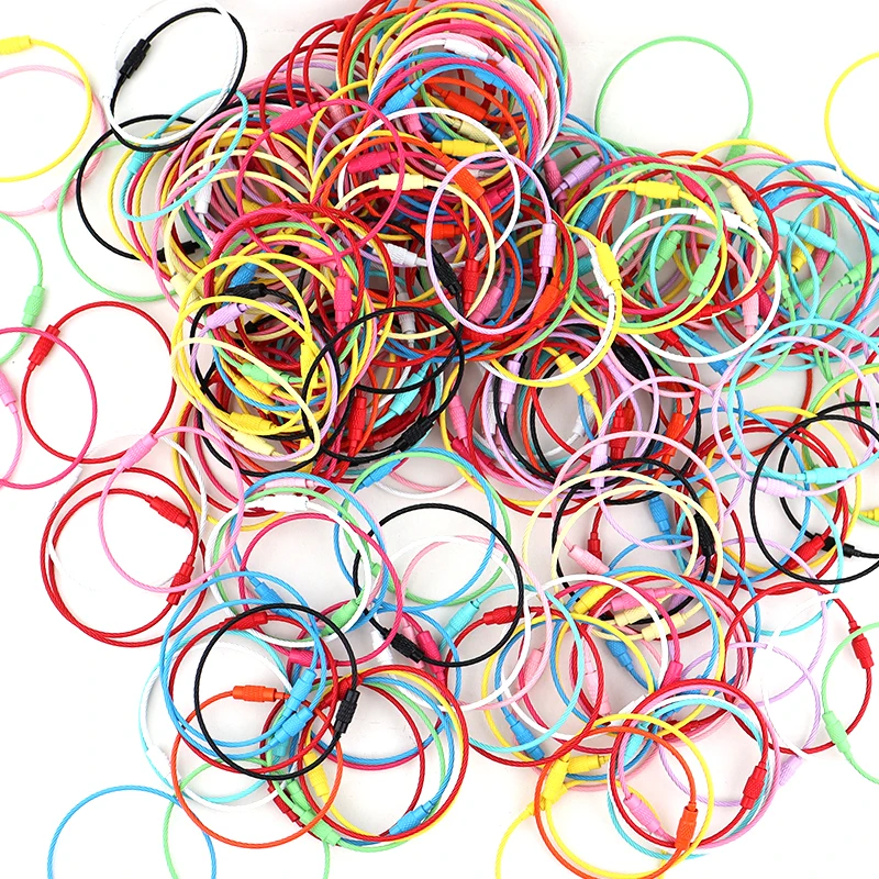 10/100PCS Colorful Stainless Steel Wire Keychain Cable Loop Screw Lock Rope Key Holder Keyring Key Chain Rings Outdoor Tools
