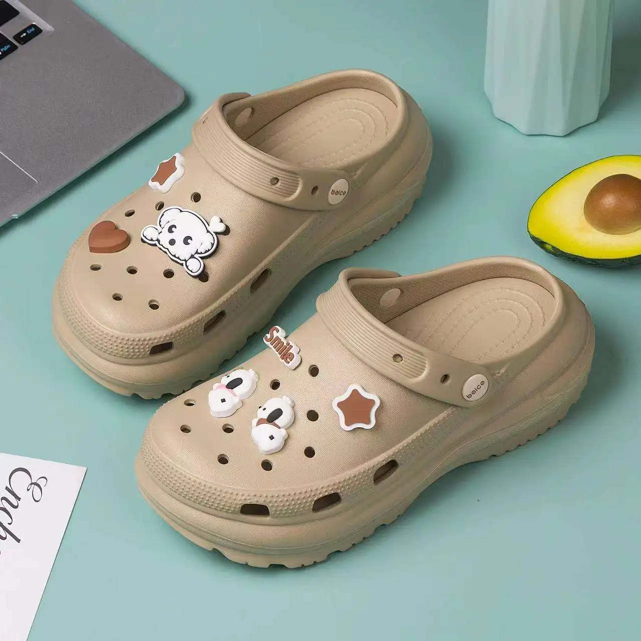 Women's eva hole shoes cute cartoon shoes decorated garden shoes heightening summer sandals non-slip indoor and outdoor slippers