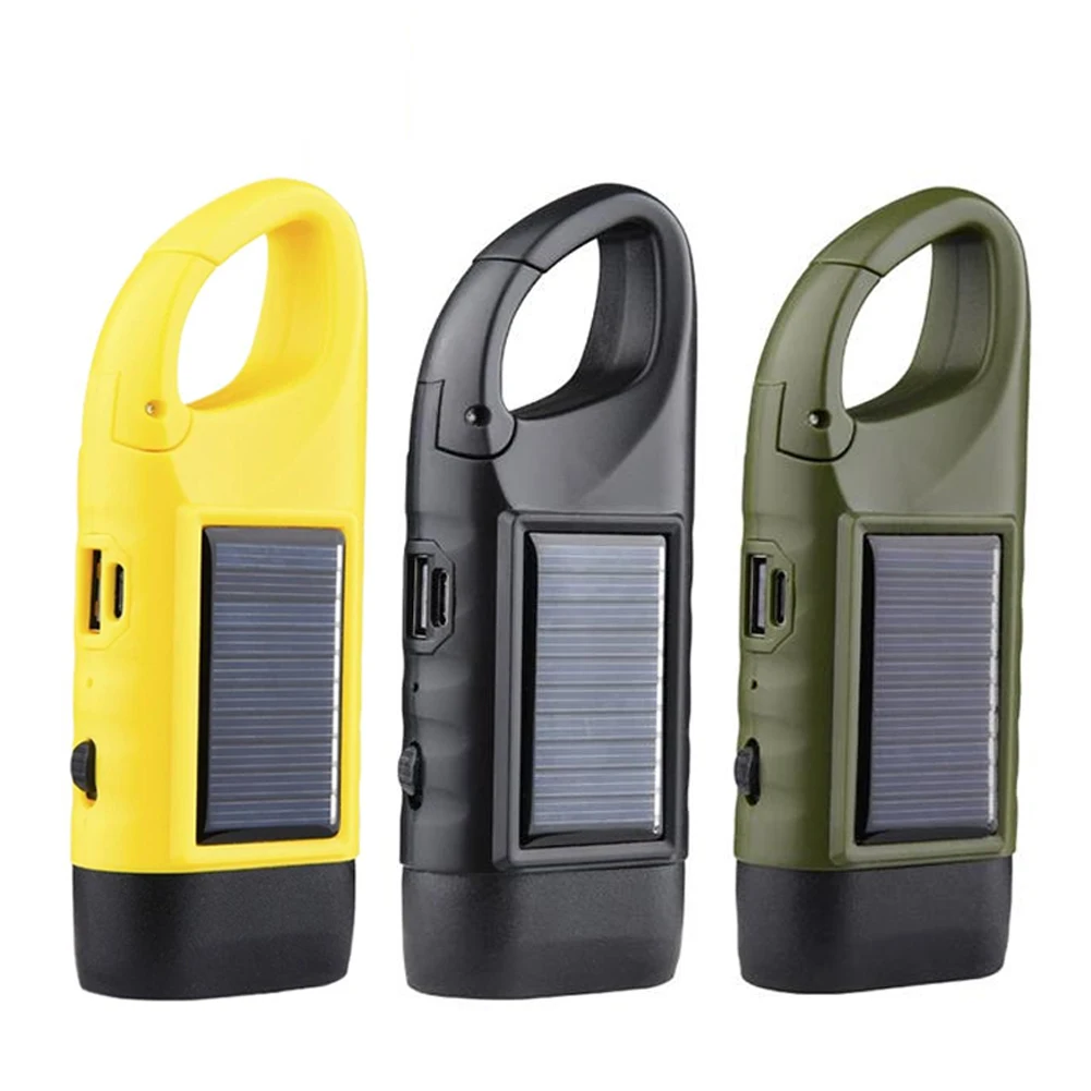 Portable LED Flashlight Tent Light Long-range Emergency Lantern Hand Crank Dynamo Solar Power Torch for Outdoor Camping Hiking