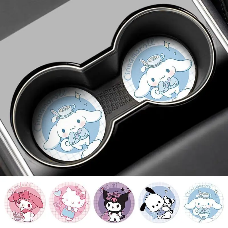 Sanrio Hello Kitty Car Water Cup Coaster Multi Functional Insulation Kuromi Pochacco Melody Interior Supplies Cute Anti Slip Mat