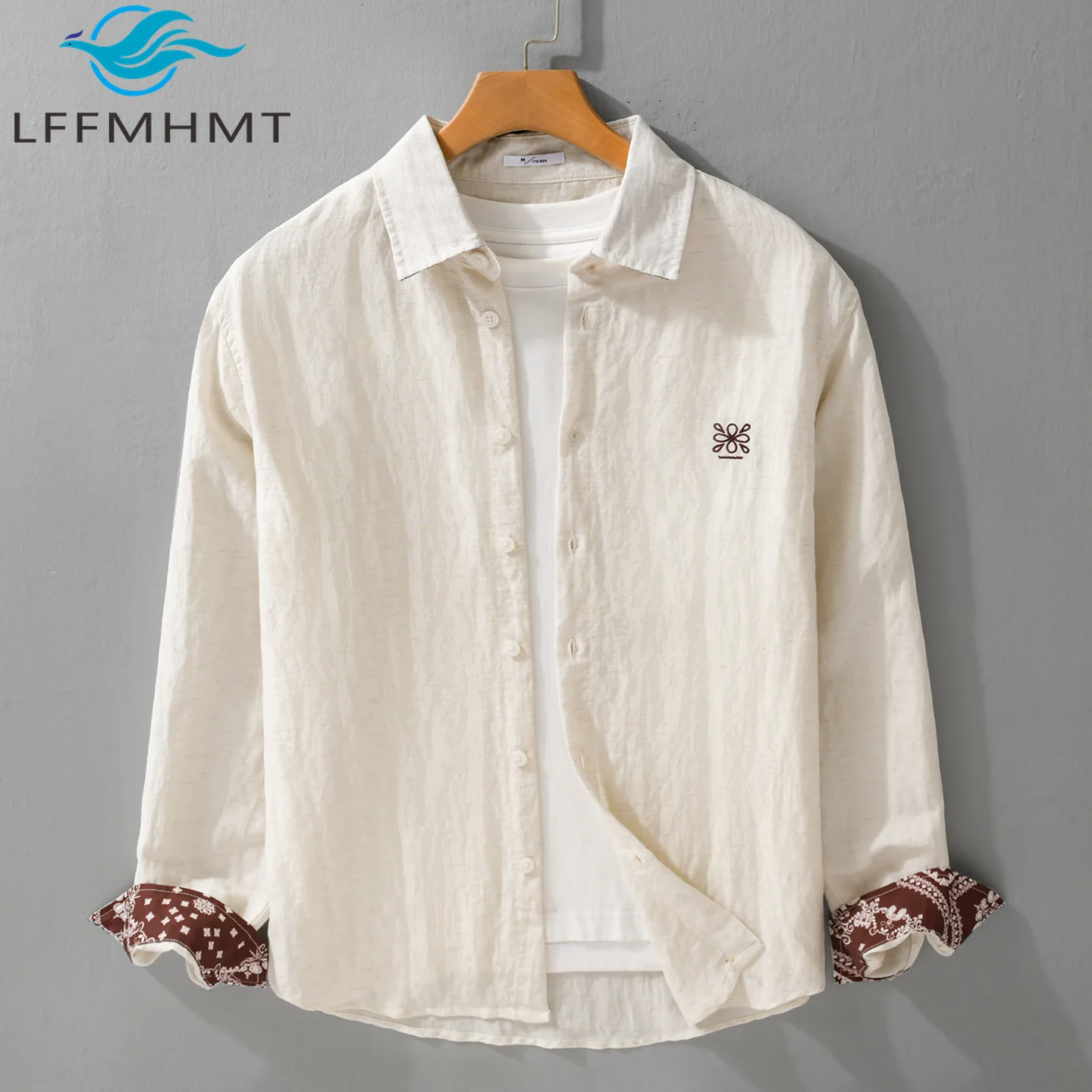 Men's Long Sleeve Cashew Pattern Linen Shirt Spring Summer Fashion Lightweight Breathable Loose Casual Blouse Male 6200