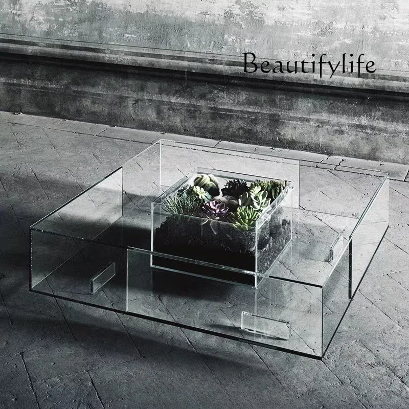 

Imported acrylic geometric coffee table villa living room with transparent tea table creative personality Italian style