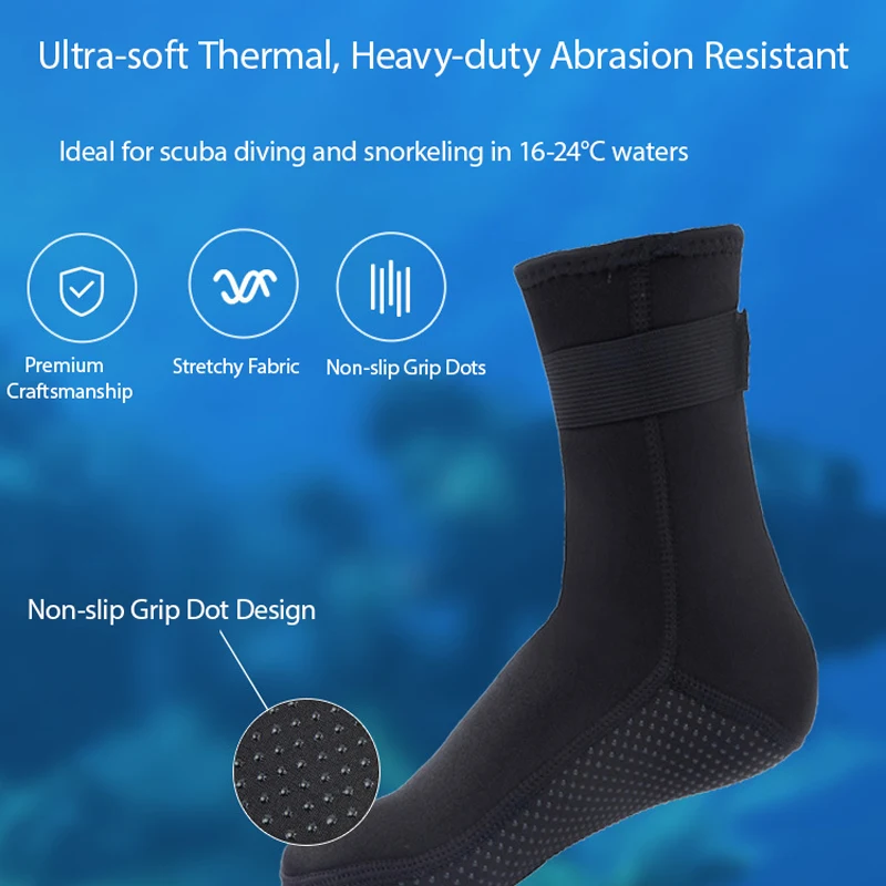 EOCENE 3MM Thermal Neoprene Wetsuit Socks | Non-slip Abrasion-proof Long Water Socks Ideal Snorkeling Deep Diving Beach Swimming