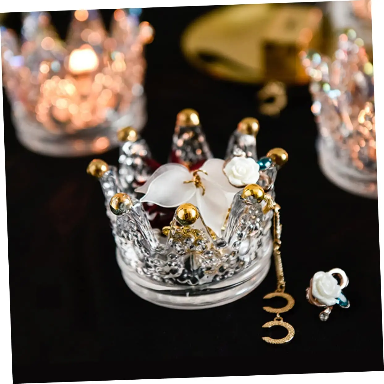 

Glass Crystal Crown Home Decor Candle Holders Wedding Decoration Accessories Candlesticks For Candelabro Centerpiece Vintage