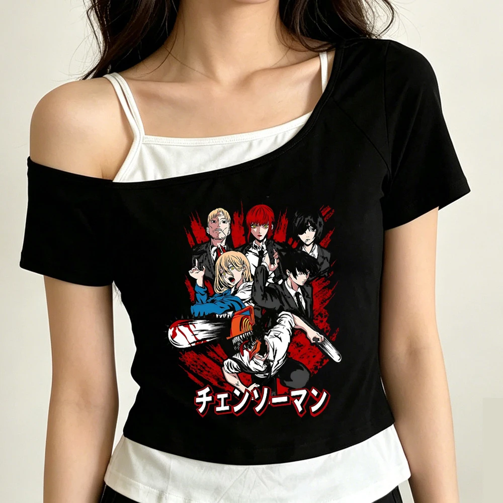 Chainsaw Man crop top teen anime summer korean fashion baddie graphic shirt alternative  japan cute 2000s grunge