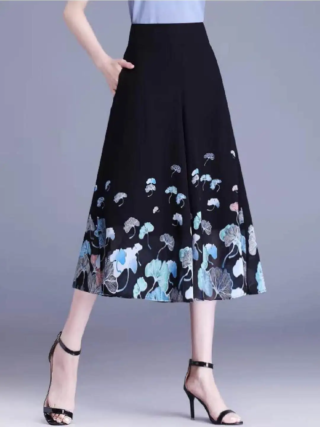 Chiffon Wide Leg Pants Women Summer Thin Print Casual High Waist Trousers Loose Comfortable New 2026 Mid-aged And Elderly Ski...