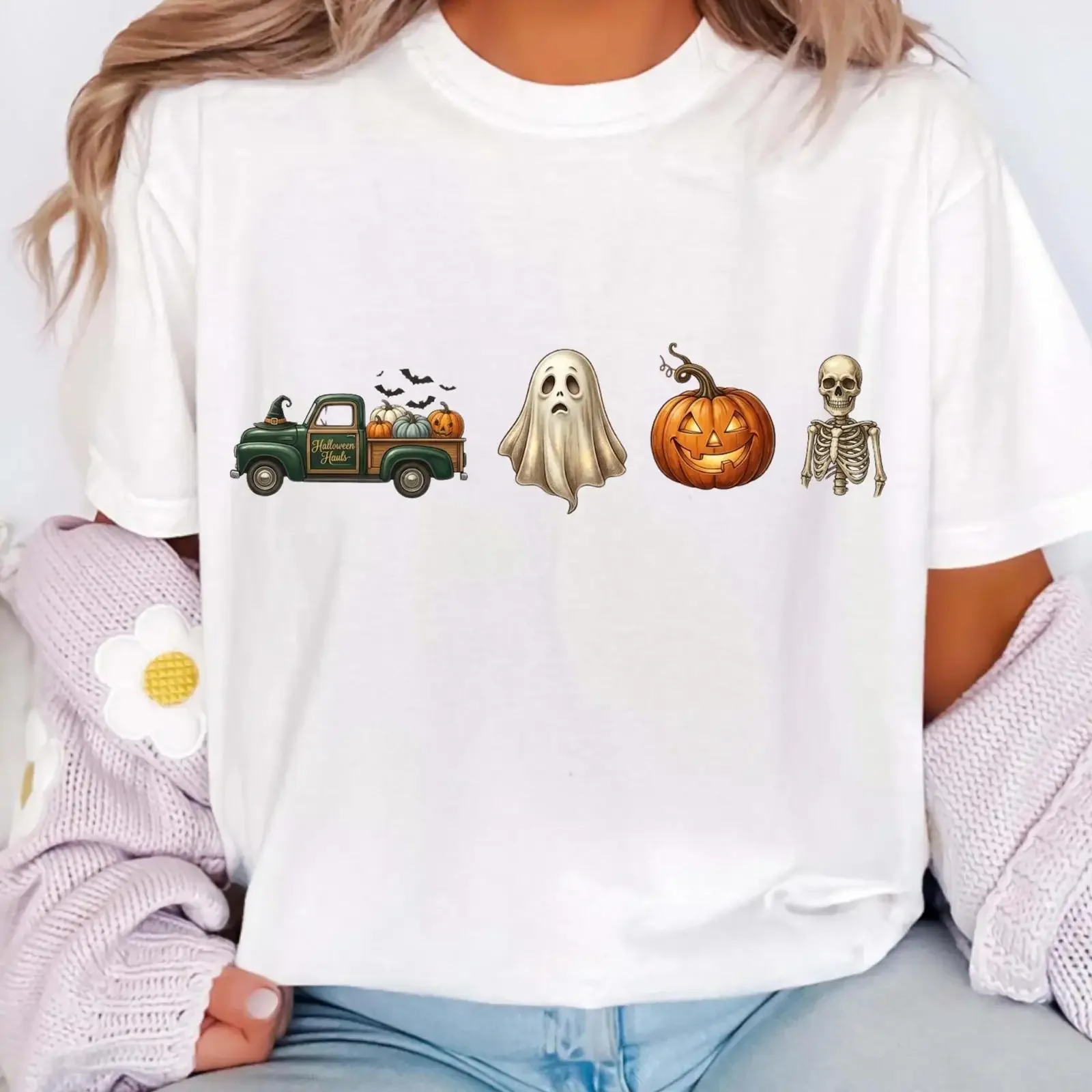 Spooky Halloween Truck PNG Ghost Skeleton Pumpkin Design Digital Download vintage Washed Unisex designer clothes Breathable