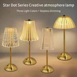 Rechargeable Crystal LED Table Lamp Touch Sensor Dimmable Desktop Nightlight Reading Lamp For Bar Hotel Restaurant Bedroom Decor