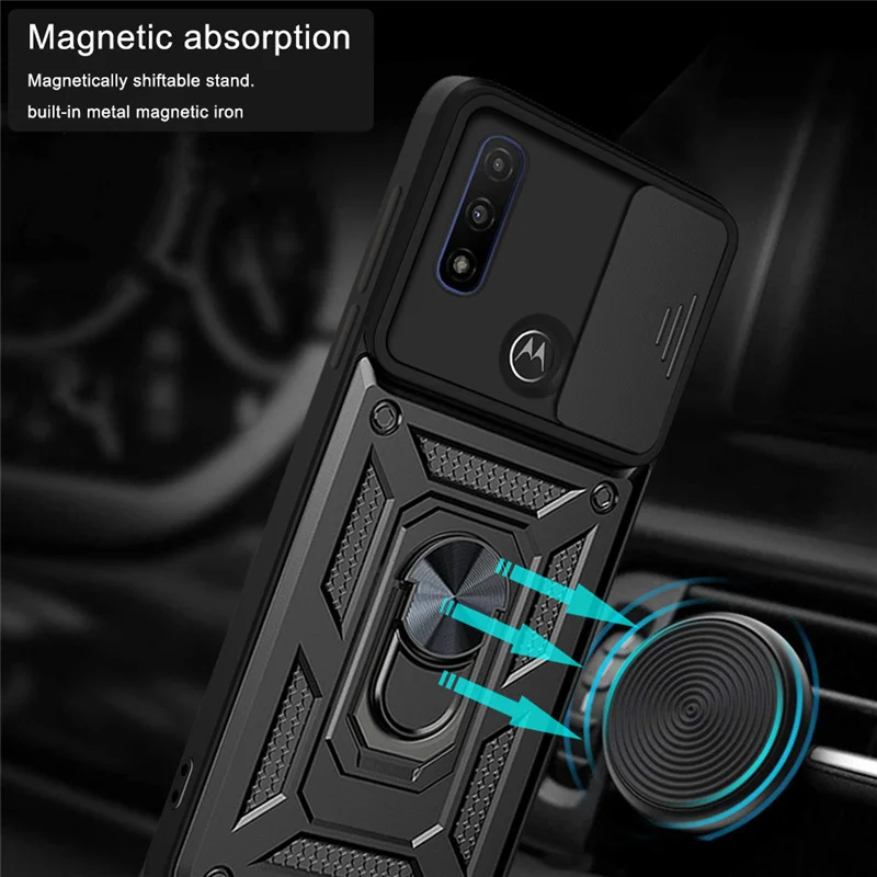 For Motorola G Pure Case Slide Camera Shockproof Armor Phone Cover for Moto G Pure Car Magnetic Holder Ring Protect Fundas Shell