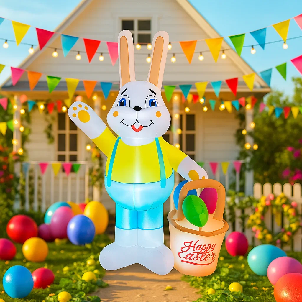 7FT عيد الفصح احتفالي نفخ أرنب حمل سلة ديكور أضواء LED في الهواء الطلق فناء Airblown ساحة عيد الفصح عيد الفصح نفخ #4