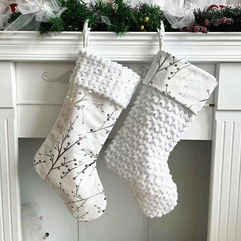 

20inch Christmas Stocking Snowflake Custom Christmas Socks Christmas Tree Ornaments Decor Christmas Gift Bags New Year